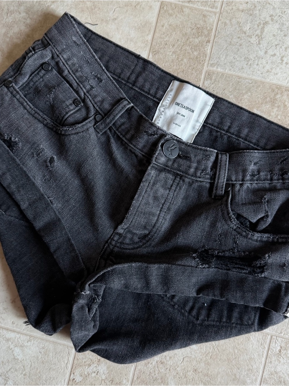 One by One Teaspoon Black Denim Jean Shorts Bandits - 26